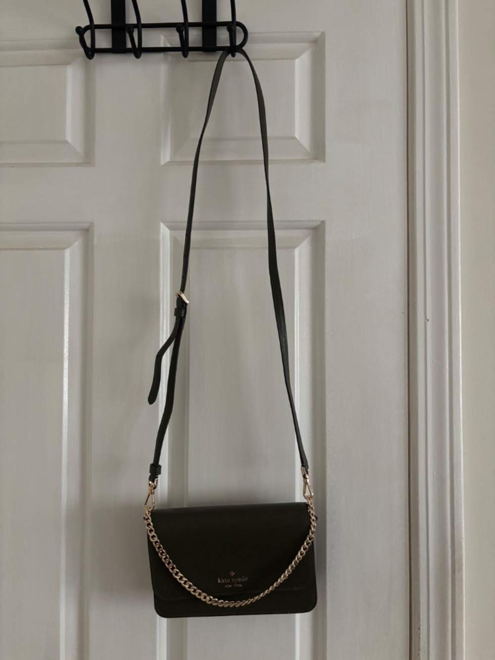 Kate Spade Madison Flap Crossbody Bag Army Green Leather Chain Purse - Picture 2 of 8